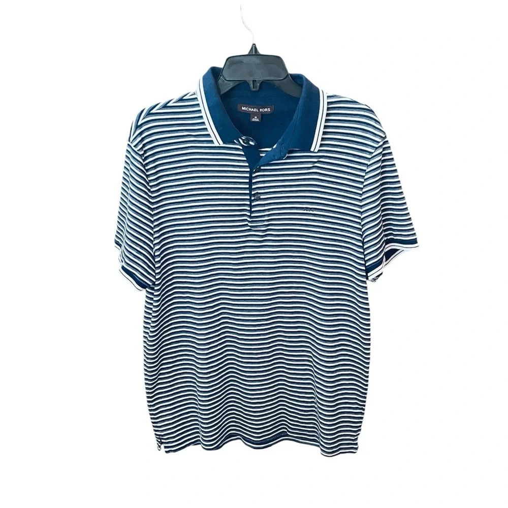 Michael Kors men’s short sleeve soft stretch polo shirt SZ M navy white stripe